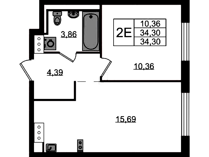 1-комнатная квартира 34.3 м², 10/13 эт., ЖК «Квартал Торики»